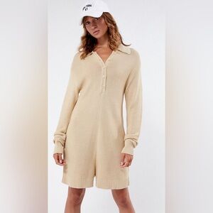 NWT WeWoreWhat Half Button Knit Romper Cream Brule Size Small